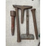 FIVE BLACKSMITHS ANVIL FORMING TOOLS