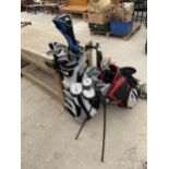 TWO GOLF BAGS AND VARIOUS CLUBS