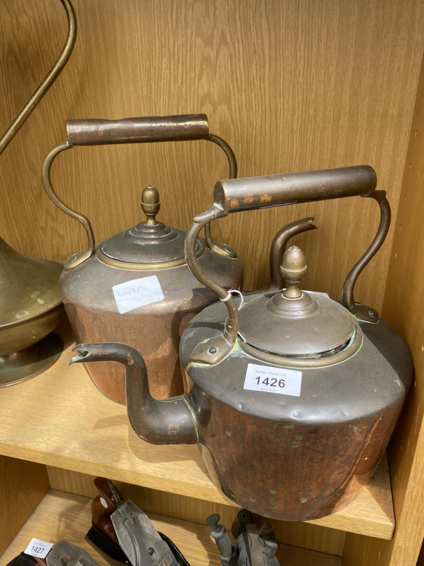 TWO COPPER AND BRASS KETTLES AND A BRASS EWER - Image 2 of 3