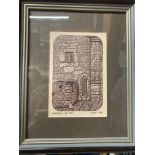 A FRAMED INK DRAWING OF SANTILLANA DEL MAR BY LOBO 1994