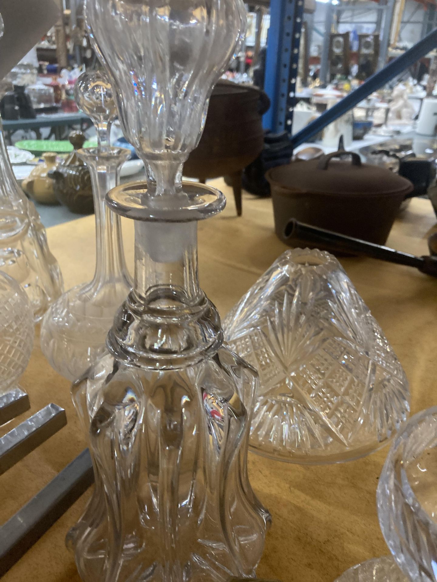 EIGHT CUT GLASS DECANTERS, VASES, LAMPS ETC. - Image 6 of 11