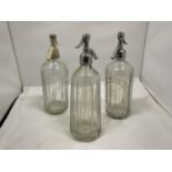 THREE VINTAGE GLASS SODA SYPHONS - SCHWEPPES, STYLE AND WINCH, MAIDSTONE AND MEDWAY MINERAL WATER,