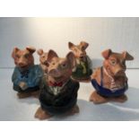 A FULL SET OF VINTAGE WADE NATWEST PIGS PIGGY BANK MONEY BOXES ALL WITH STOPPERS APART FROM ONE