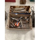 TWO TOOL BOXES AND AN AMMUNITION TIN WITH CONTENTS