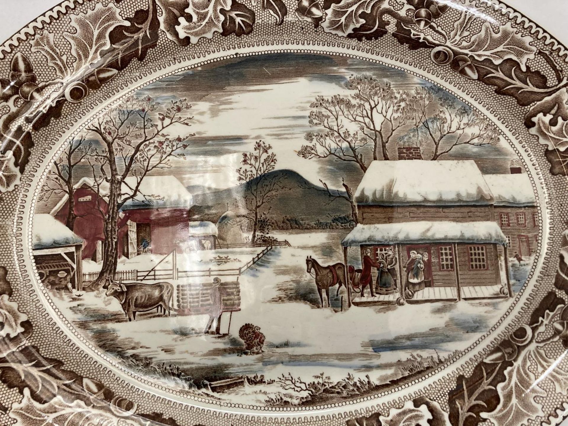 A LARGE JOHNSON BROS OVAL MEAT PLATTER WITH A FARMYARD SCENE - HOME FOR HISTORIC AMERICA - Image 9 of 9