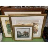 FOUR FRAMED PRINTS TO INCLUDE TOWN AND COUNTRY SCENES