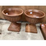 TWO SALT GLAZED URN PLANTERS H:42CM