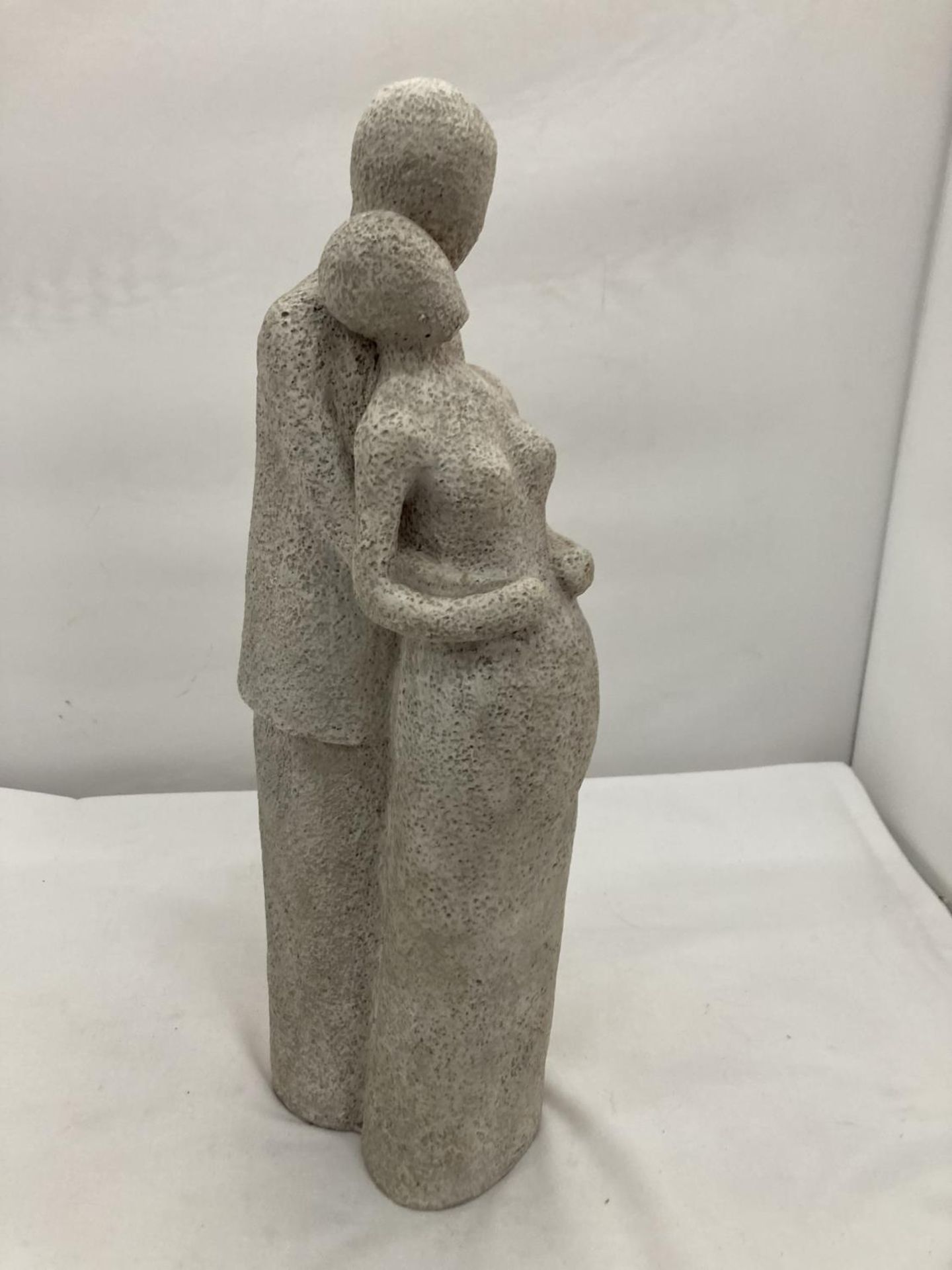 A STONEWARE FIGURINE OF A MAN HOLDING A PREGNANT LADY HEIGHT 38CM - Image 2 of 9