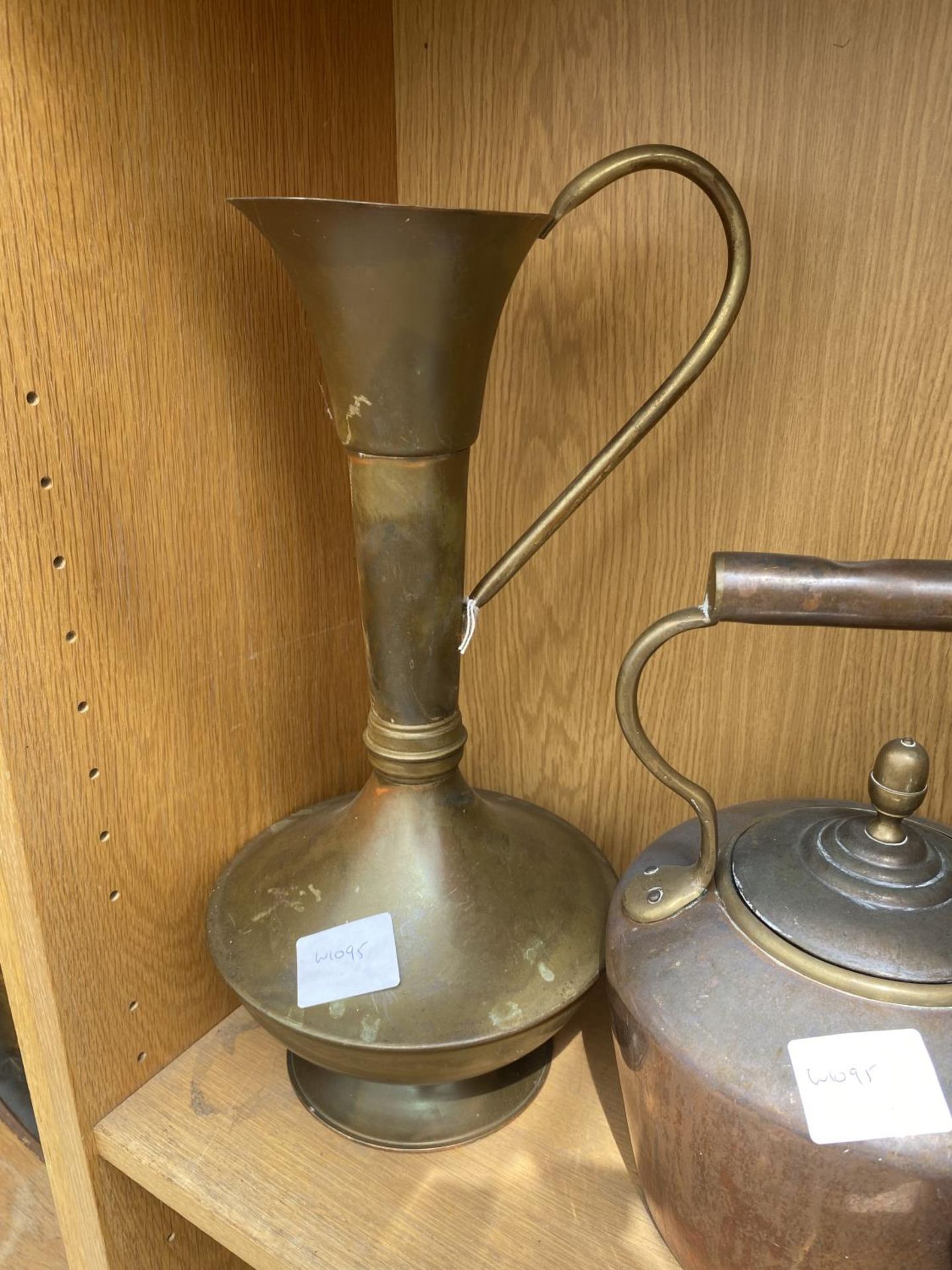 TWO COPPER AND BRASS KETTLES AND A BRASS EWER - Image 3 of 3