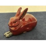 A ROYAL DOULTON FLAMBE RABBIT - 7.5 CM