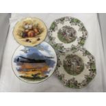 FOUR CABINET PLATES TO INCLUDE AYNSLEY 'ORCHARD GOLD', ROYAL DOULTON 'FIRE FROM THE SKY' AND TWO