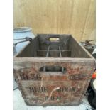 A VINTAGE WOODEN BLUE MOON RUM CRATE