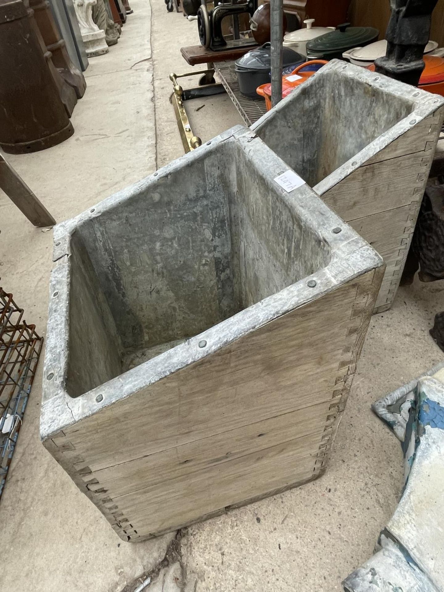 TWO WOODEN BOXES WITH LEAD LINING