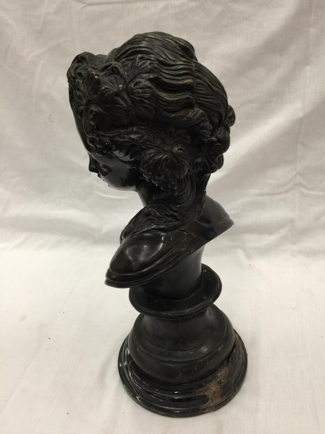 A METAL BUST OF A GIRL ON A MARBLE PLINTH APPROX 47CM - Image 3 of 4