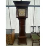 AN 18TH CENTURY OAK AND CROSSBANDED 30 HOUR LONGCASE CLOCK WITH SQUARE BRASS FACE, FISHER, PRESTON