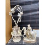 A CHERUB AND HORSE LAMP AND A FURTHER HORSE FIGURE (A/F)