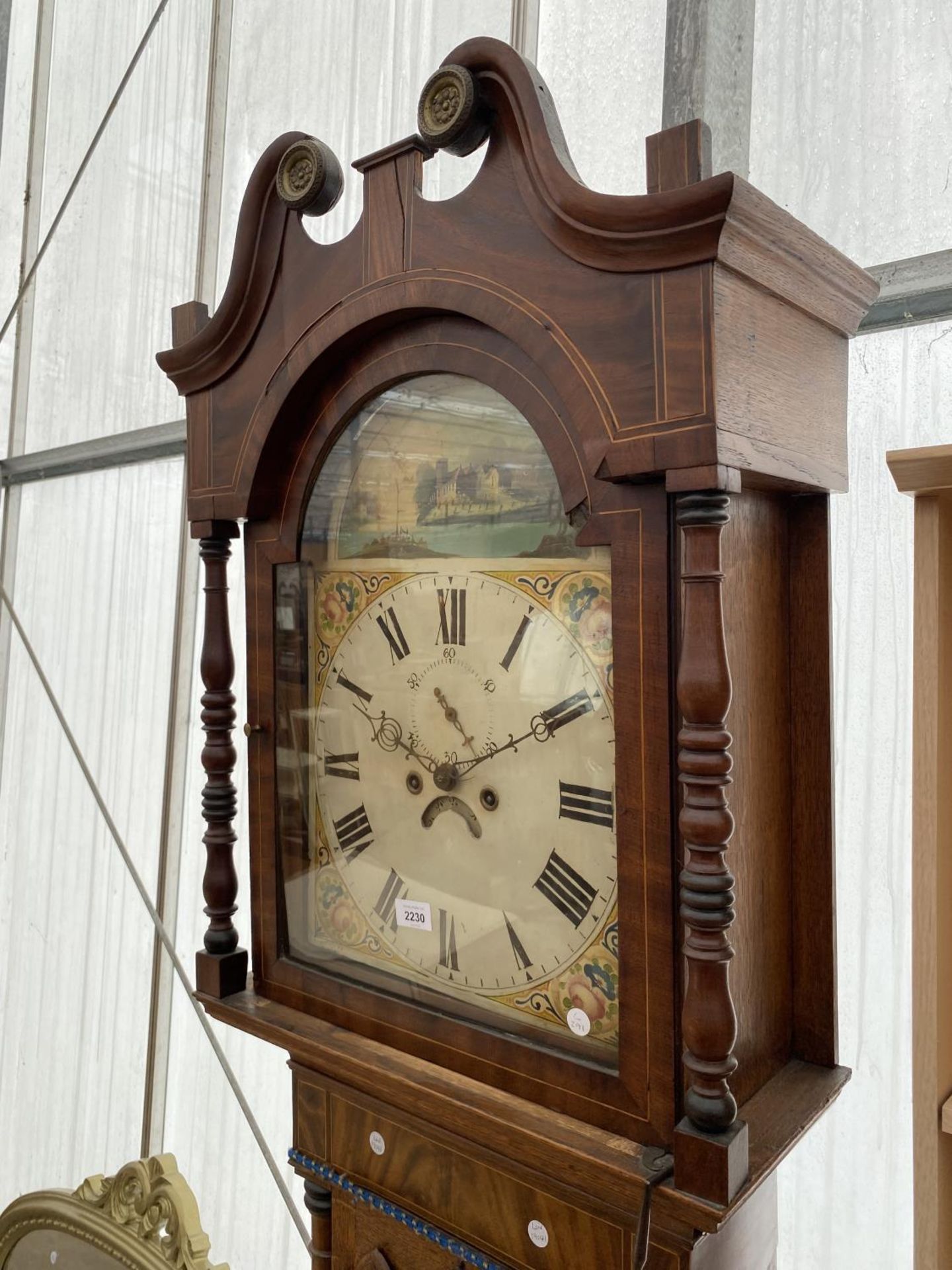 A 19TH CENTURY OAK AND CROSSBANDED EIGHT-DAY LONGCASE CLOCK WITH PAINTED ENAMEL DIAL - Image 2 of 6