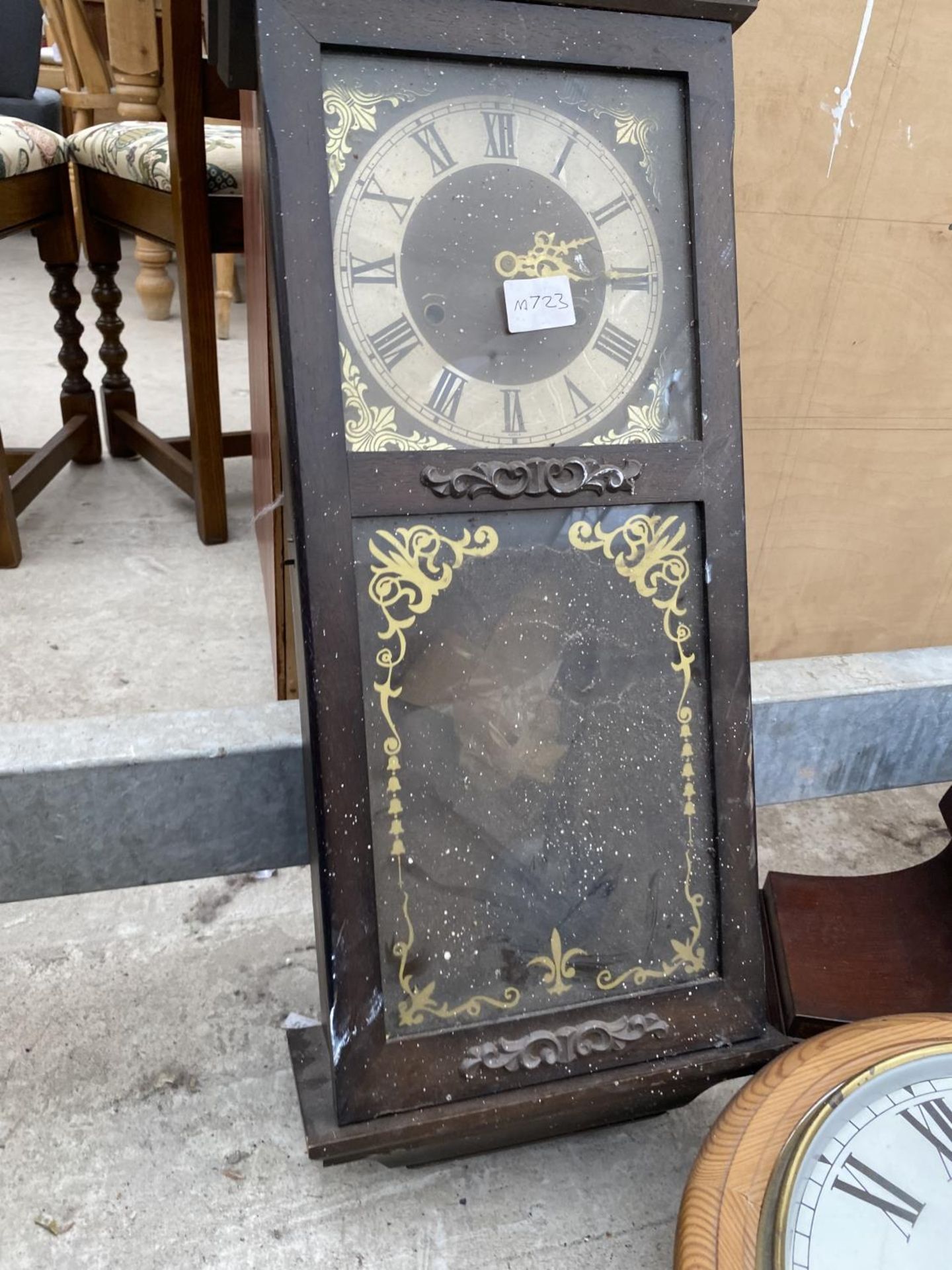 THREE CLOCKS TO INCLUDE A NAPOLEON HAT MANTLE AND A PINE WALL CLOCK ETC - Image 3 of 4