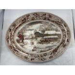 A LARGE JOHNSON BROS OVAL MEAT PLATTER WITH A FARMYARD SCENE - HOME FOR HISTORIC AMERICA