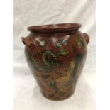 A LARGE STONE POT DECORATED WITH TANG HORSES HEIGHT 34.5CM