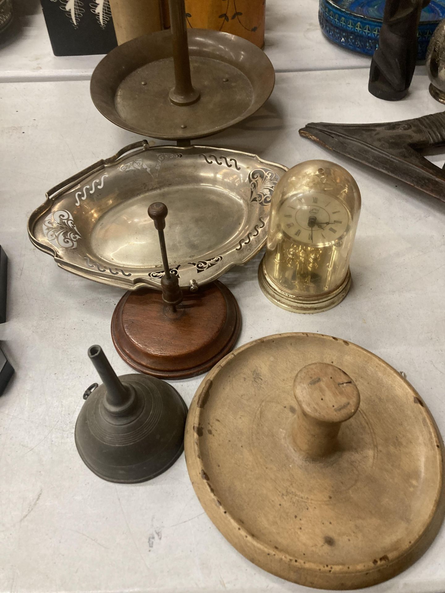 A LARGE COPPER FOOTED CANDLESTICK ON A WIDE BASE HEIGHT 78CM, DIAMETER OF BASE 25CM, A SYCAMORE - Image 2 of 13