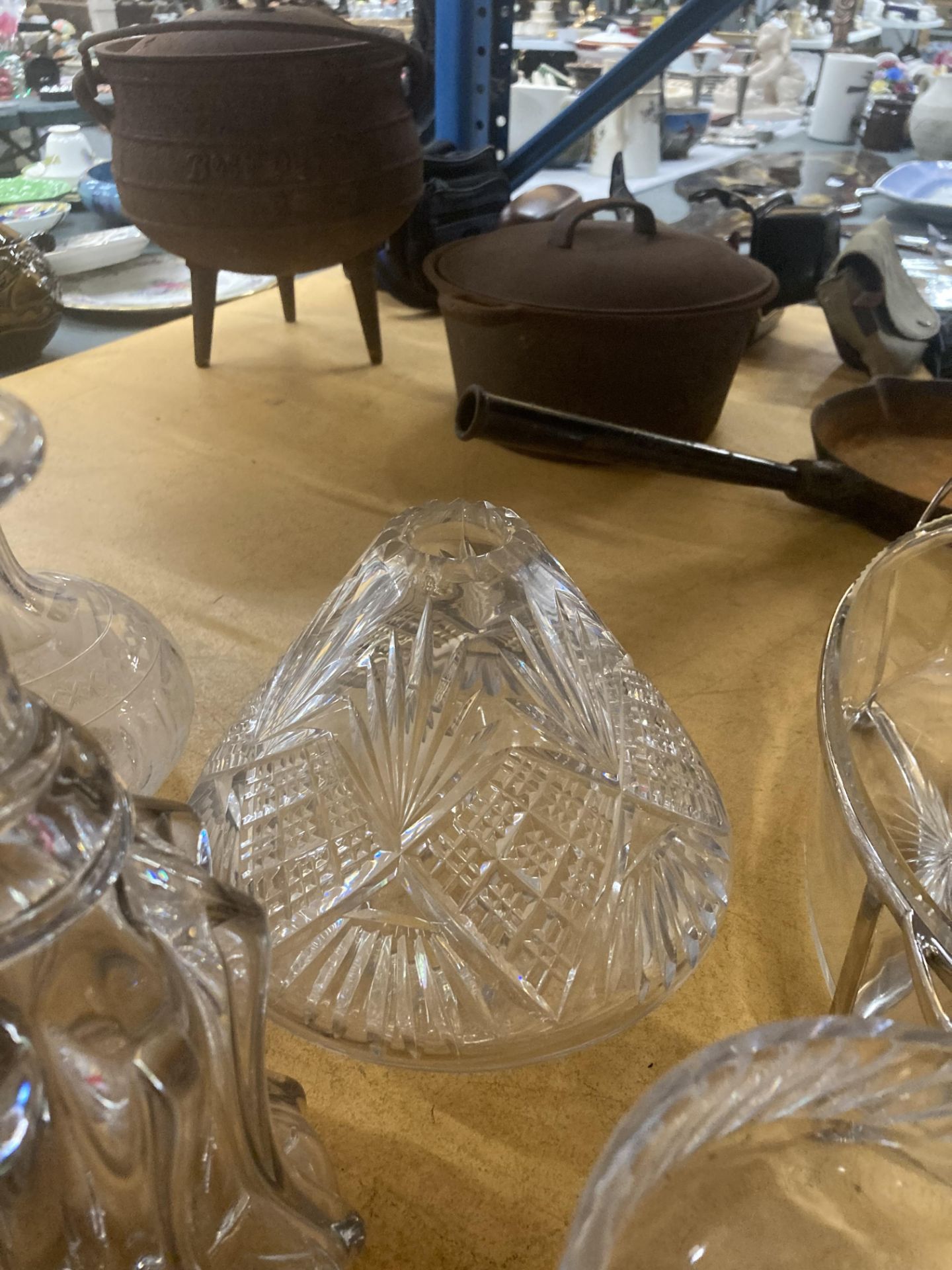 EIGHT CUT GLASS DECANTERS, VASES, LAMPS ETC. - Image 7 of 11