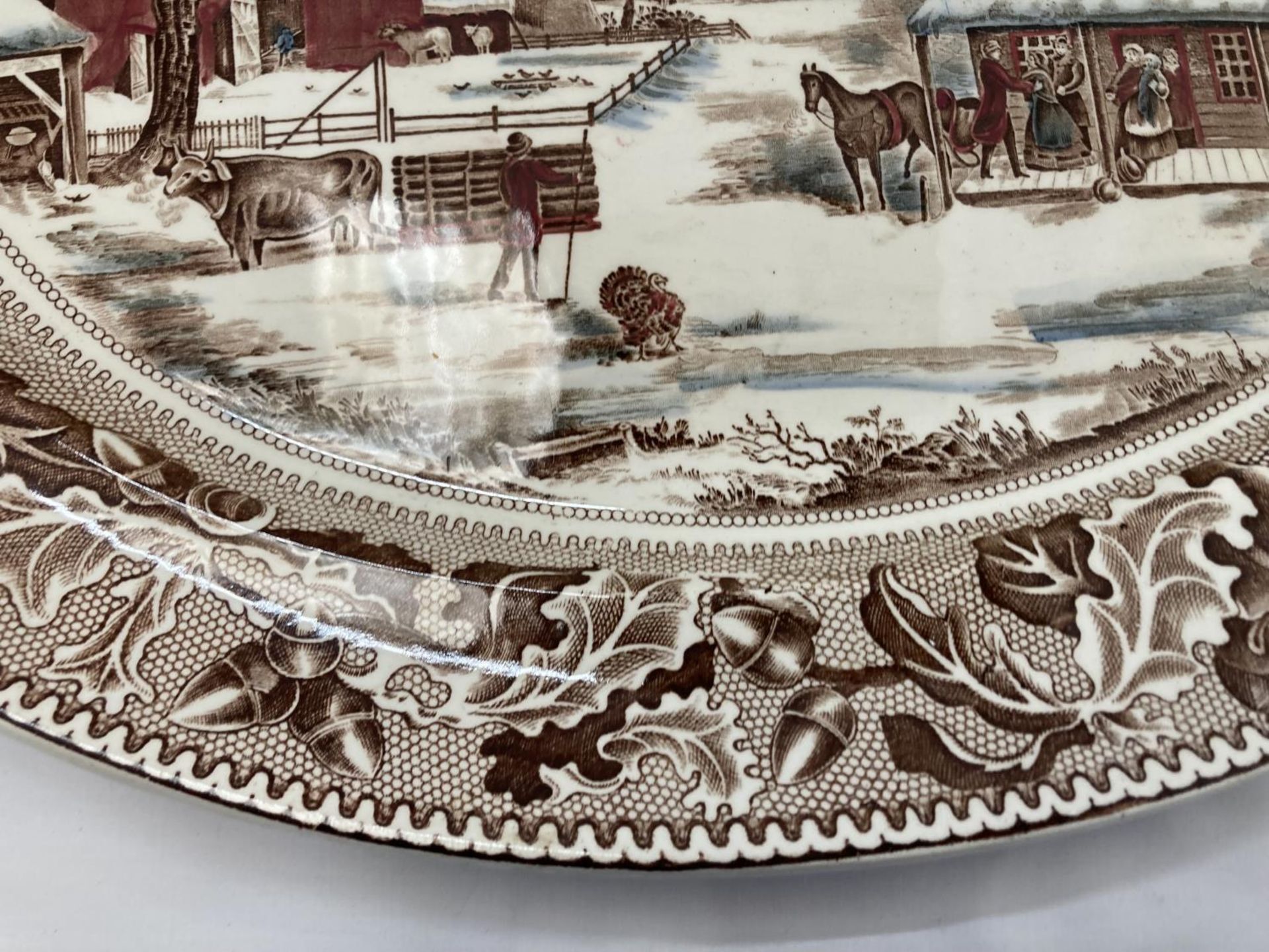 A LARGE JOHNSON BROS OVAL MEAT PLATTER WITH A FARMYARD SCENE - HOME FOR HISTORIC AMERICA - Image 5 of 9