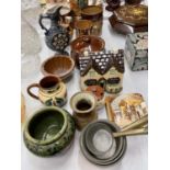 A QUANTITY OF STONEWARE ITEMS TO INCLUDE MOTTO WARE, TANKARDS, BOWLS, DR BARNADO'S HOUSE MONEY