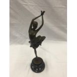 A BRONZE BALLERINA ON A MARBLE BASE SIGNED TO BASE H: 35CM
