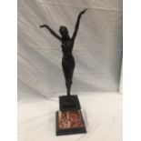AN ART DECO STYLE BRONZE OF AN EGYPTIAN DANCER ON A MARBLE BASE SIGNED D.H.CHIPARUS H: 56CM