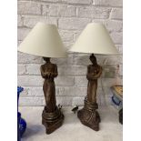 A PAIR OF ORIENTAL FIGURAL TABLE LAMPS HEIGHT 52CM