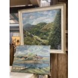 TWO OIL PAINTINGS ONE OF A RURAL SCENE, THE OTHER AN ISLAND SCENE