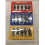 THREE BOXED PEWTER FIGURE SETS, TWO KNIGHTS IN ARMOUR AND ONE 17TH CENTURY FIGURES