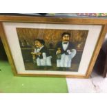 A FRAMED PRINT OF TWO WAITERS