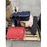 AN ASSORTMENT OF HOUSEHOLD CLEARANCE ITEMS TO INCLUDE BOOTS AND CASES