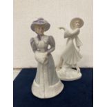 A BONE CHINA COALPORT LADY FIGURINE TOGETHER WITH ANOTHER BOTH MADE IN ENGLAND 21 AND 20 CM