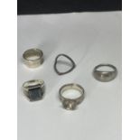 FIVE MARKED SILVER RINGS