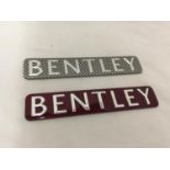 TWO BENTLEY CAR PANEL BADGES 17CM X 3.5CM