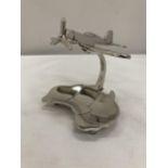 A CHROME MODEL OF A SPITFIRE ON A STAND 16.5CM X 12.5CM