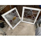 A PAIR OF VINTAGE 1930'S STAIN GLASS WINDOWS