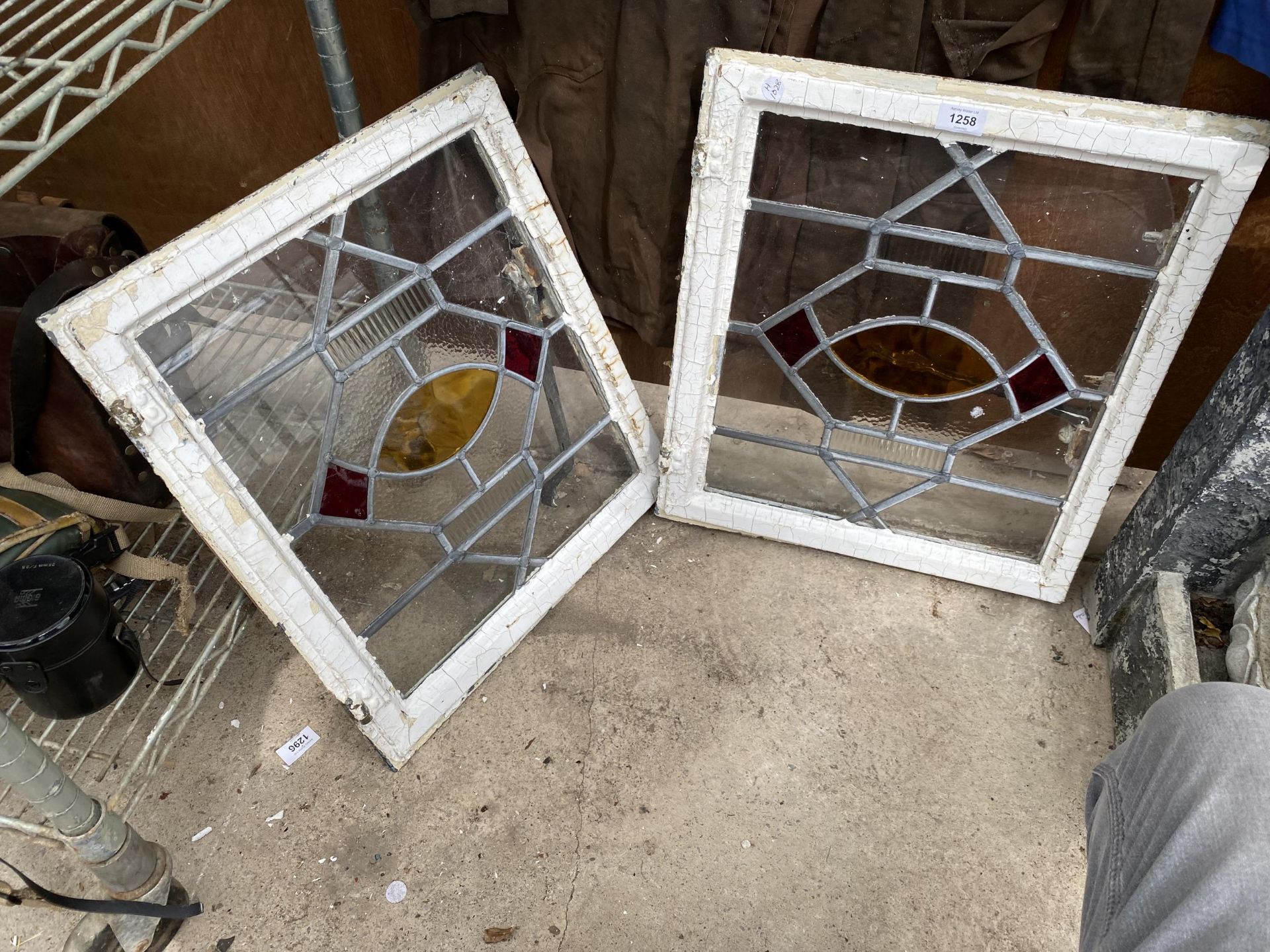 A PAIR OF VINTAGE 1930'S STAIN GLASS WINDOWS