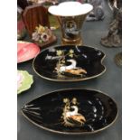 TWO PIECES OF CROWN DEVON 'PEGASUS' IN BLACK AND A CROWN DEVON 'PEGASUS' VASE IN GOLD HEIGHT 17.5CM