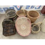 AN ASSORTMENT OF VARIOUS WICKER BASKETS