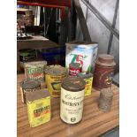 A QUANTITY OF VINTAGE TINS TO INCLUDE TEA TINS, CADBURY'S, CUSTARD POWDER, ETC