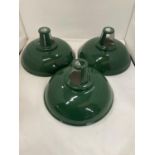 THREE CROSSLANDS RETRO VINTAGE LIGHT SHADES IN DARK GREEN WITH ORIGINAL STICKERS