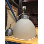 A RETRO STYLE FROSTED GLASS CEILING LAMP DROP APPROX 29CM