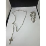 A MARKED SILVER ROSARY AND BRACELET