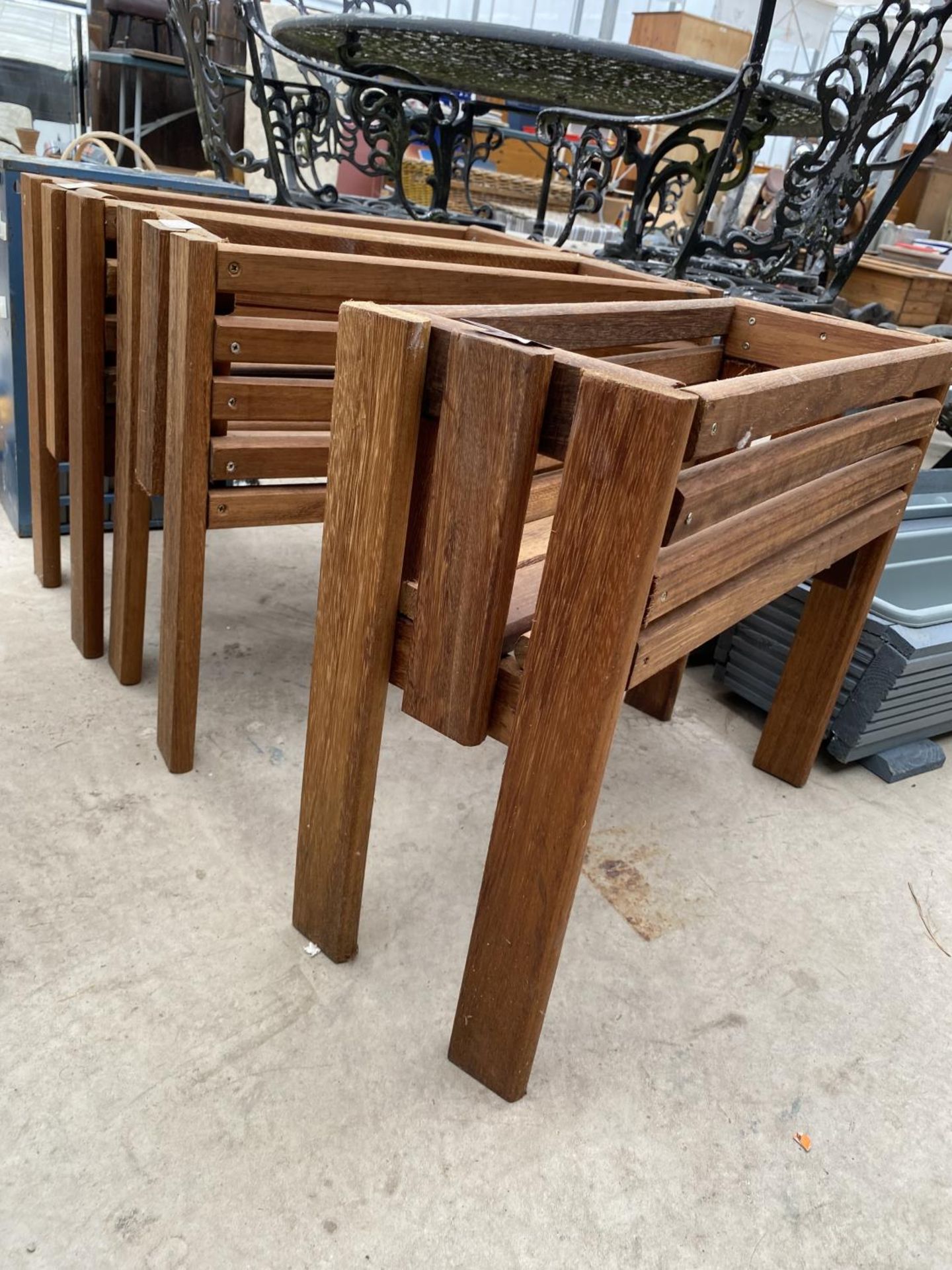 A SET OF THREE WOODEN TROUGH PLANTER HOLDERS - Image 2 of 2