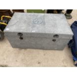 A LARGE STEEL LIDDED STORAGE CHEST
