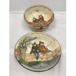 TWO ROYAL DOULTON 'THE GALLANT FISHERS' BOWLS, DIAMETER 24CM AND 21CM